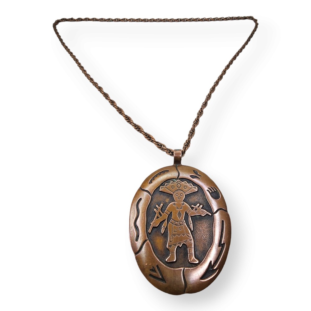 Bell Trading Post Necklace Solid Copper Brown Vintage Kachina Pendant 29in